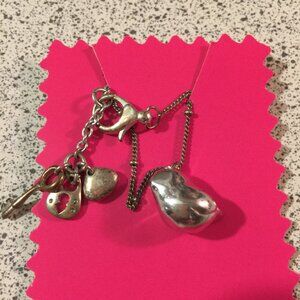 Fossil bird necklace with key and lock charms